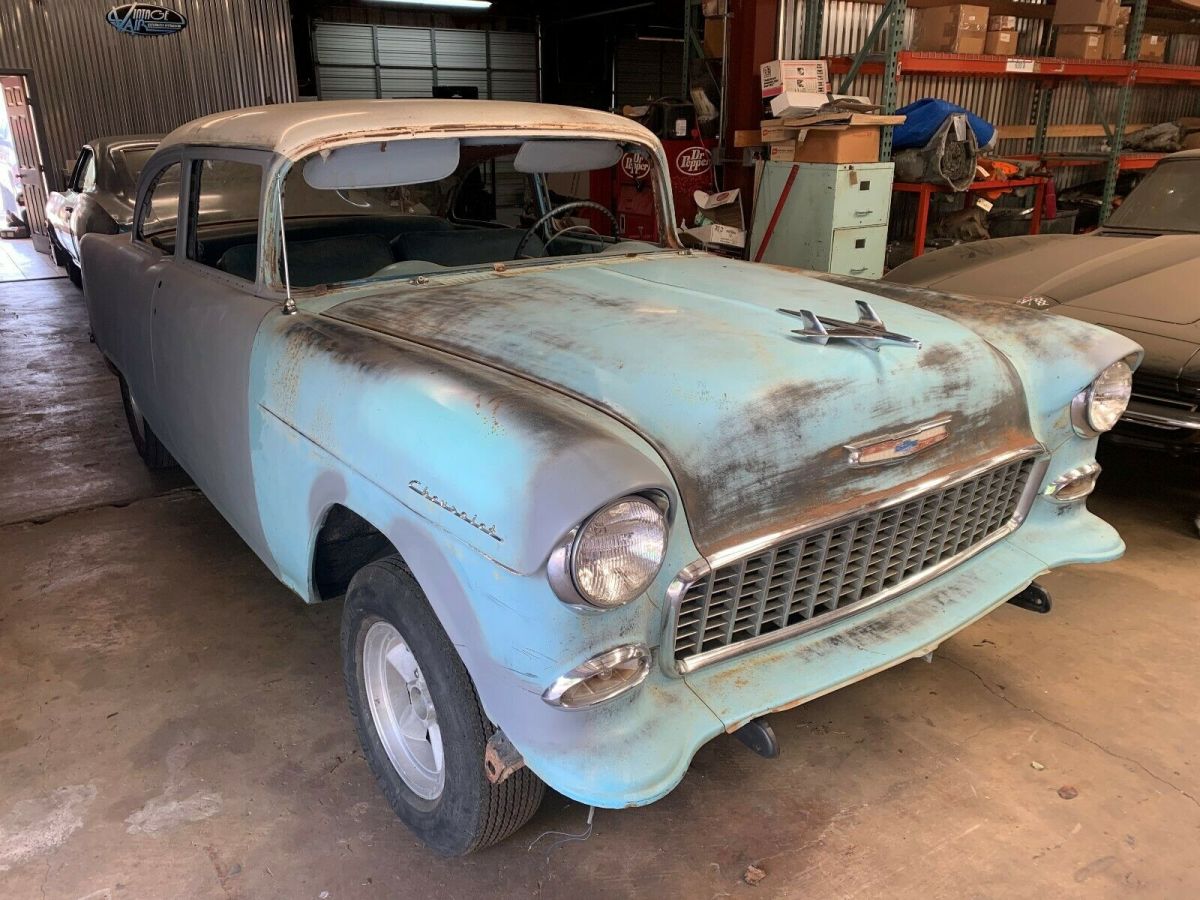 1955 Chevy Bel Air 150 210 2 Door Post Gasser Two Lane Black Texas Project Car For Sale 9807